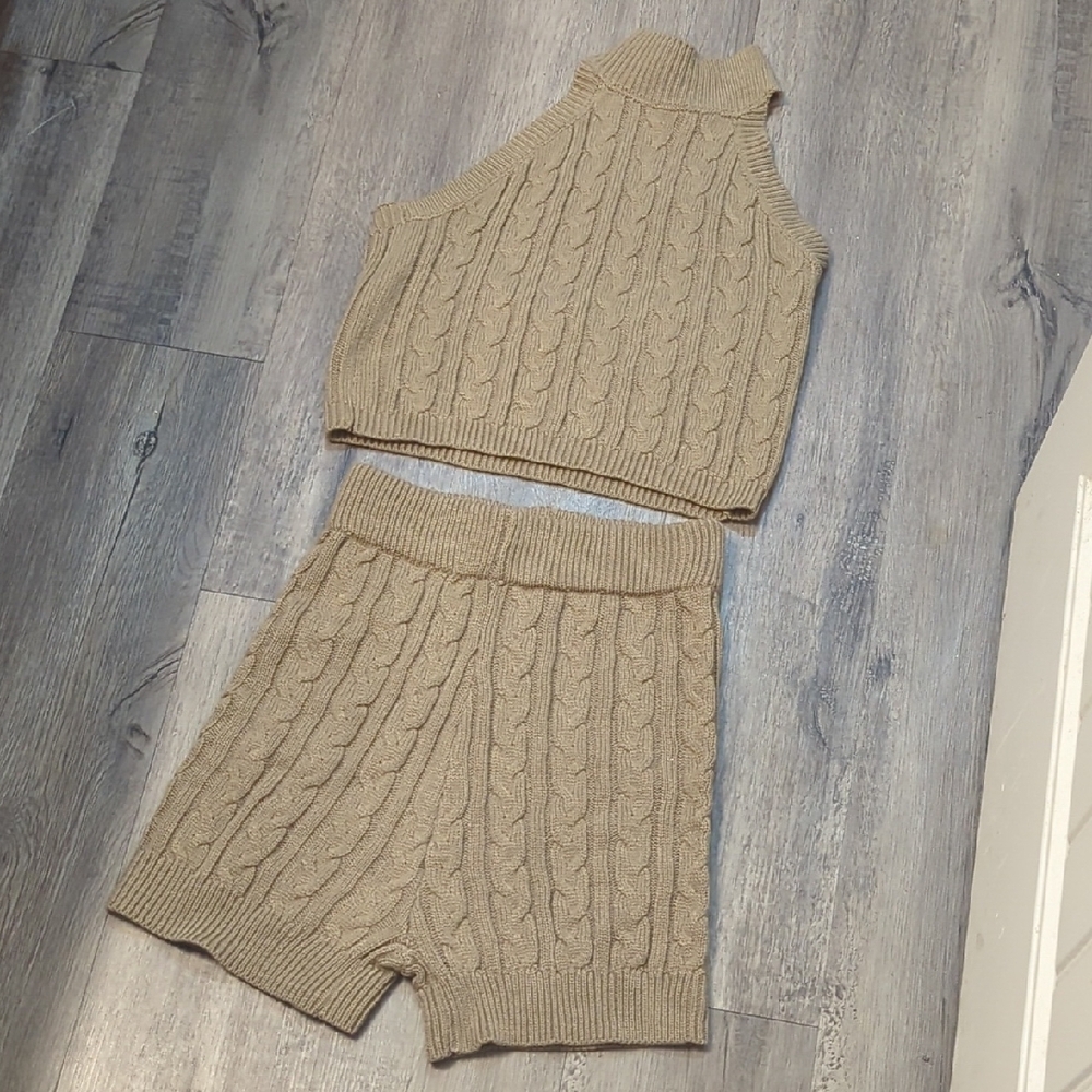 Jasmine Taupe Knit Shorts And Backless Top Set